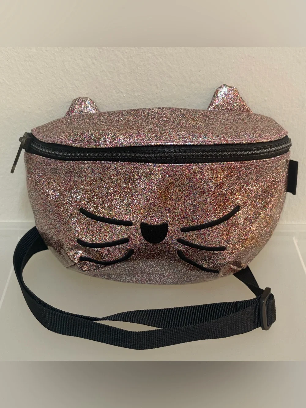 Zara Kids Pink Glitter Patent Cat Ear Adjustable Fanny Pack
